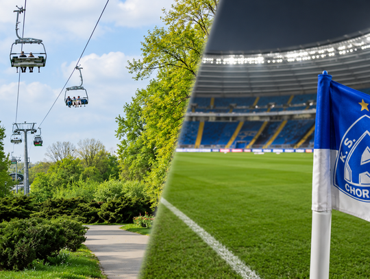 Archiwalne zdjęcia kolejki Elka i meczu Ruchu Chorzów na Stadionie Śląskim