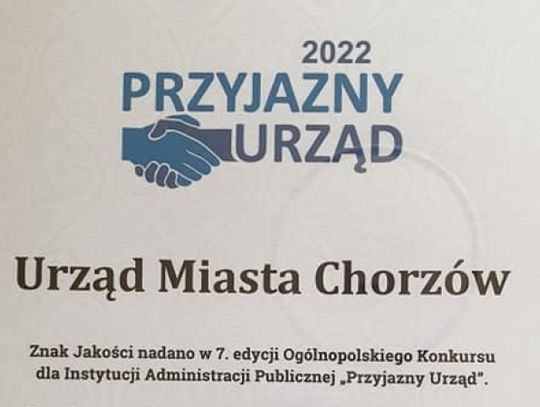 Chorzowski magistrat z tytułem "Przyjazny Urząd 2022"