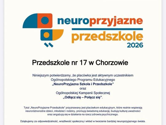 Przedszkole nr 17 dołączyło do programu „Neuroprzyjazna Szkoła i Przedszkole”