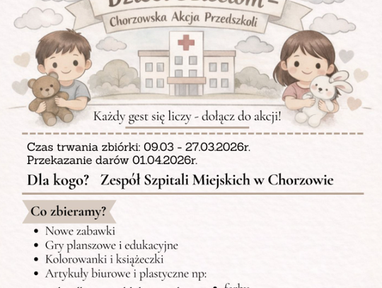 Szlachetna zbiórka w szczytnym celu. Chorzowskie przedszkola połączą siły, by pomóc małym pacjentom