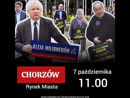 Tekturowi milionerzy z PiS-u odwiedzą chorzowski Rynek