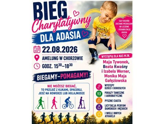 Wyjątkowa impreza charytatywna w parku Amelung! Cały Chorzów pobiegnie dla Adasia