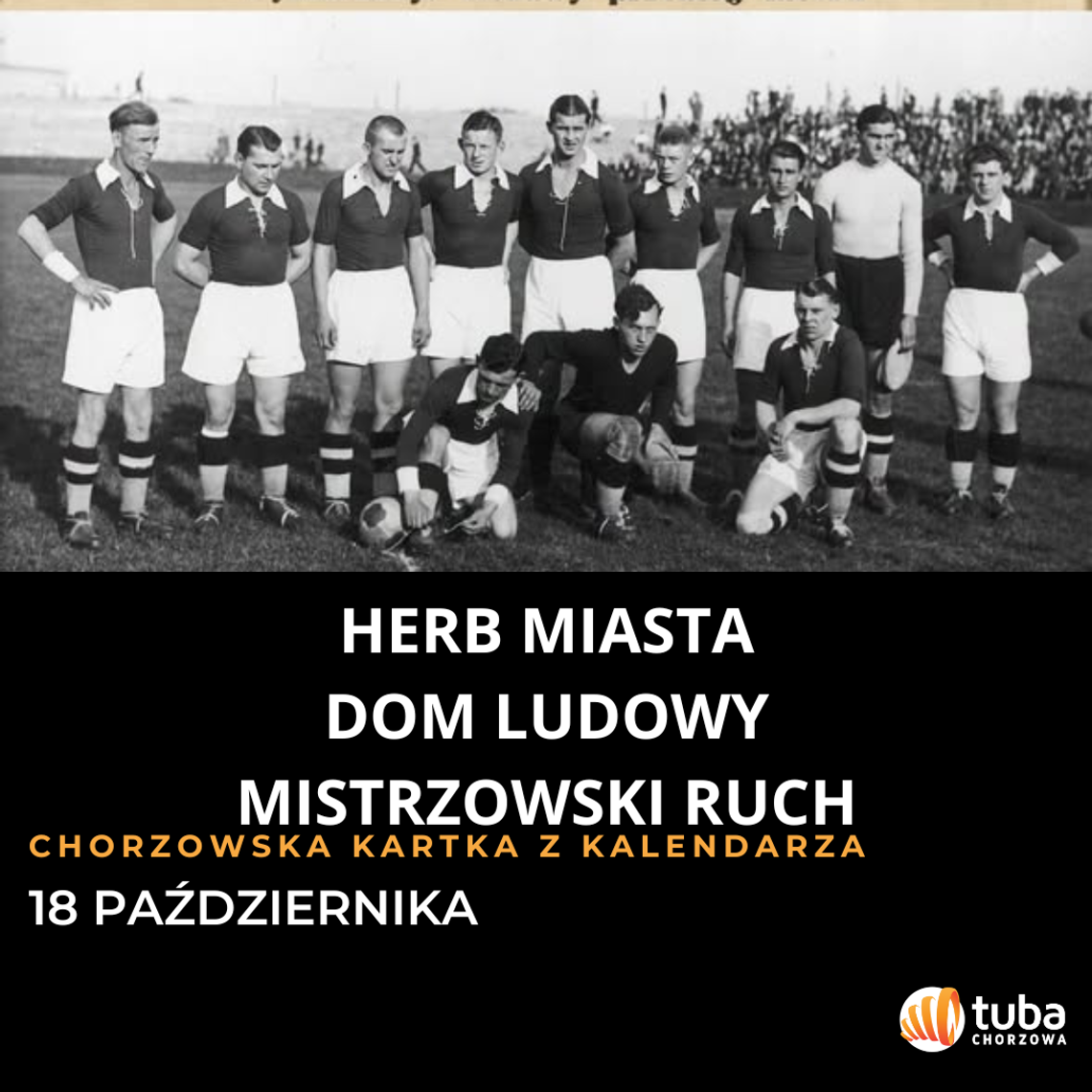 Chorzowska kartka z kalendarza na 18 października z archiwalną fotografią mistrzowskiej drużyny Ruchu