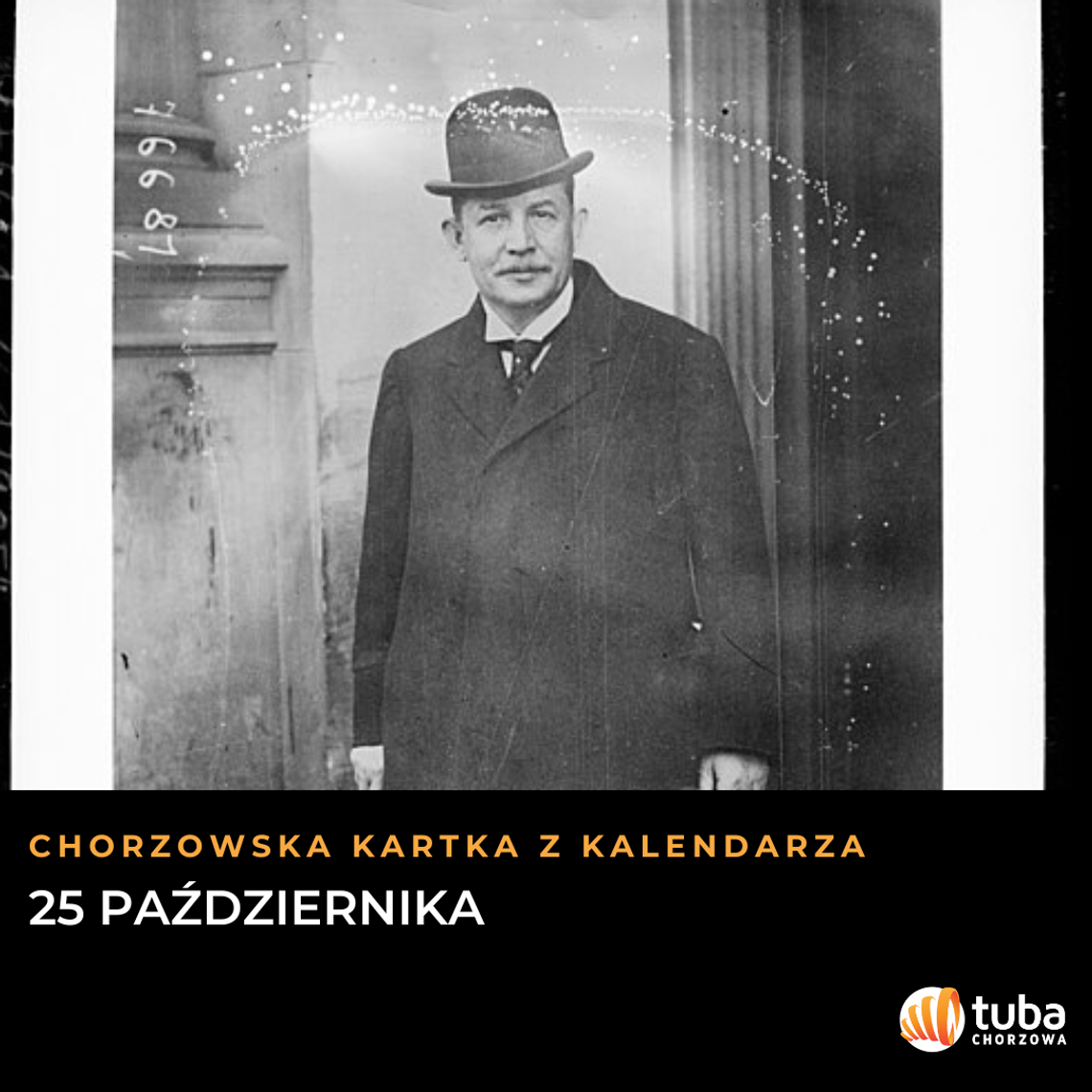 Chorzowska kartka z kalendarza: 25 października. Korfanty i pamięć o powstańcach z Chorzowa Starego Portret Wojciecha Korfantego z 1922 roku na grafice Chorzowska kartka z kalendarza — 25 października.