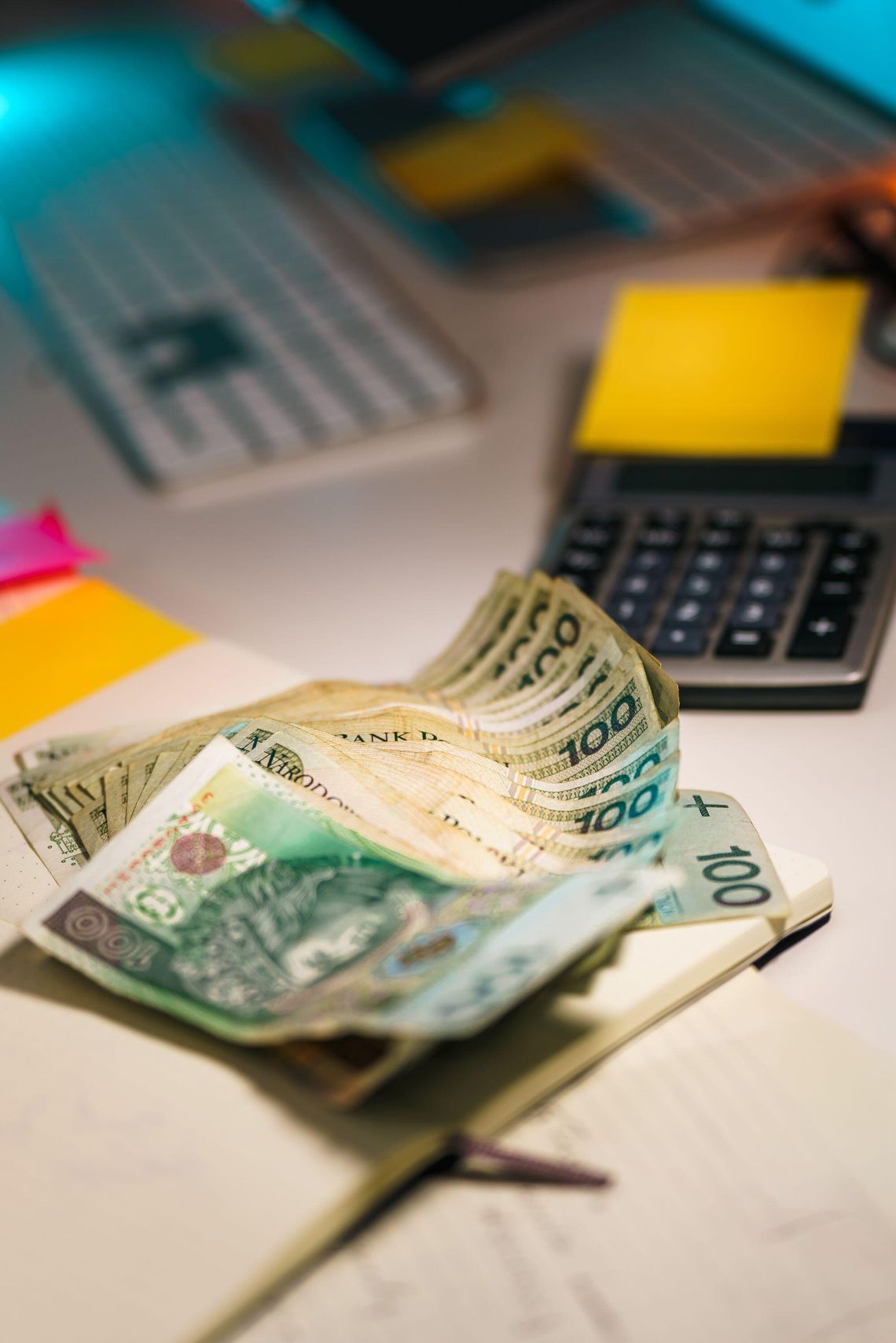Płaca minimalna w 2027 roku już ustalona. Ile wyniesie podwyżka? Polskie banknoty i kalkulator na biurku – zdjęcie ilustracyjne