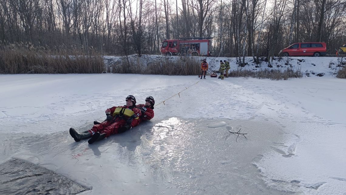 Strażacy odbyli ćwiczenia z zakresu ratownictwa lodowego na Stawie Milicyjnym w Świętochłowicach