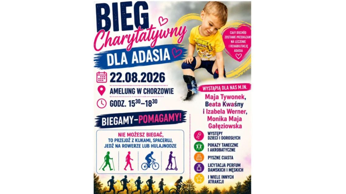 Wyjątkowa impreza charytatywna w parku Amelung! Cały Chorzów pobiegnie dla Adasia Wyjątkowa impreza charytatywna w parku Amelung! Cały Chorzów pobiegnie dla Adasia