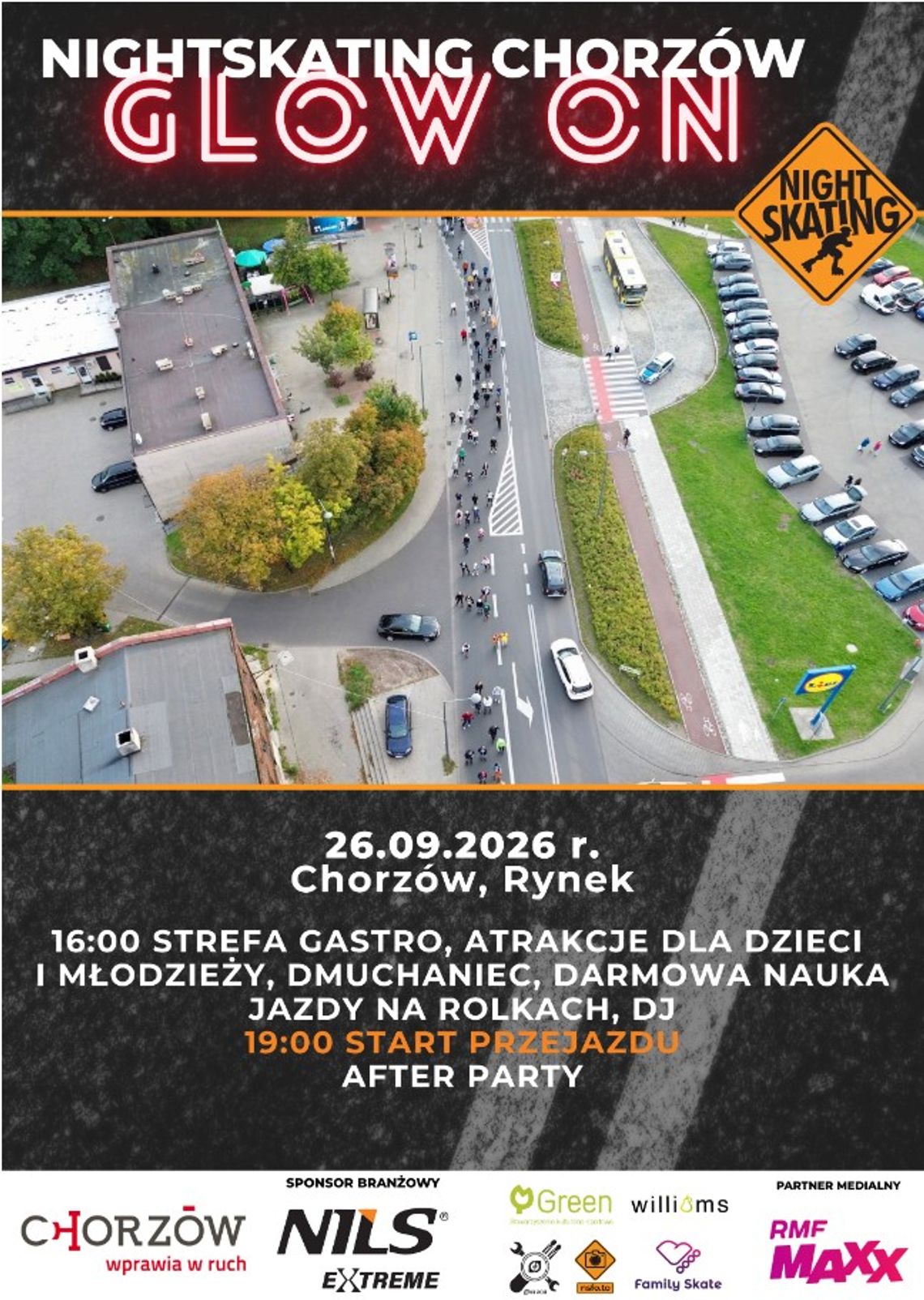 Nightskating – GLOW ON. Nocny przejazd przez Chorzów Plakat Nightskating GLOW ON w Chorzowie
