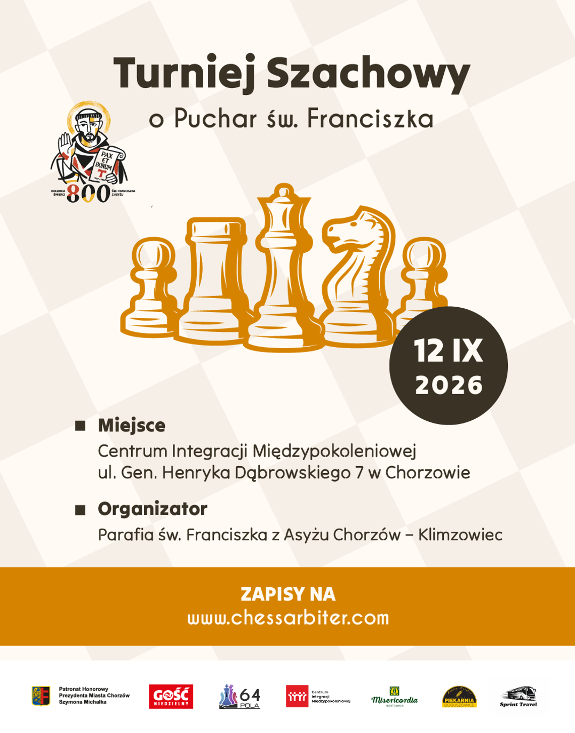 Turniej Szachowy o Puchar św. Franciszka Plakat Turnieju Szachowego o Puchar św. Franciszka