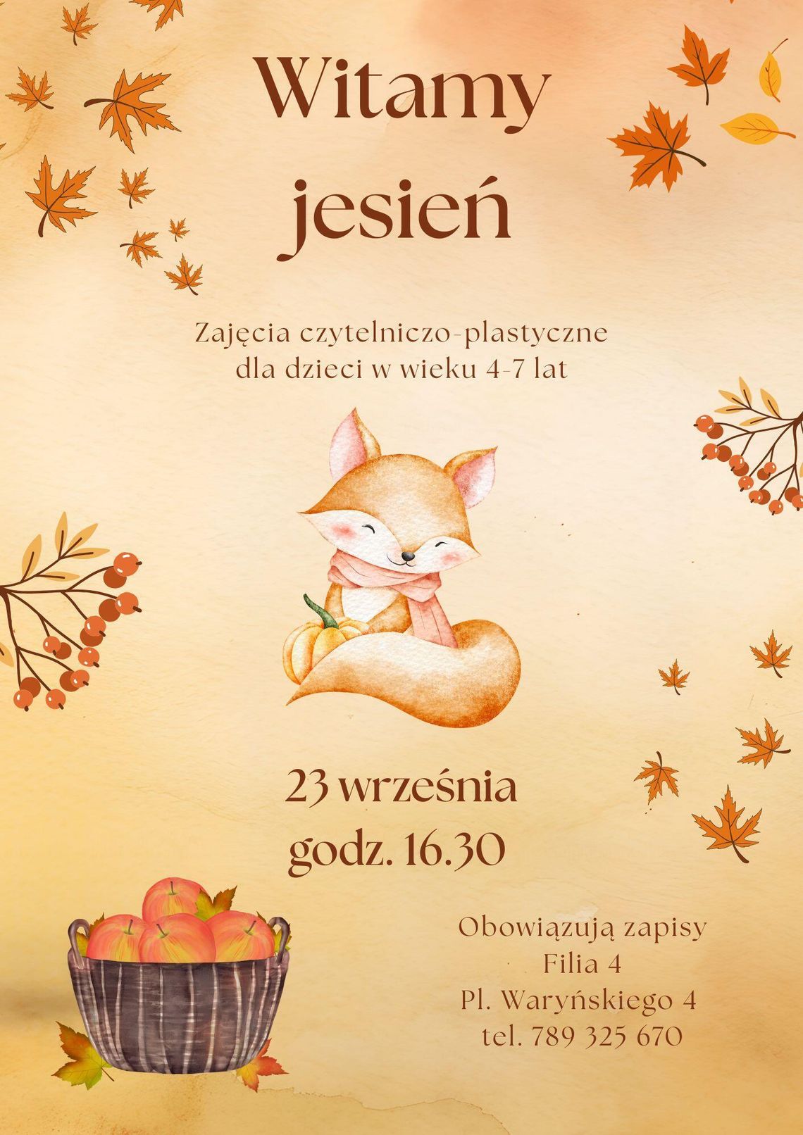 „Witamy jesień” – rodzinne zajęcia w bibliotece Grafika zajęć bibliotecznych Witamy jesień